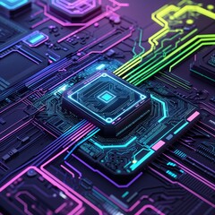 Abstract circuit cyberspace design created with Generative Ai technology