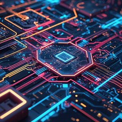 Abstract circuit cyberspace design created with Generative Ai technology