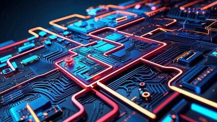 Abstract circuit cyberspace design created with Generative Ai technology