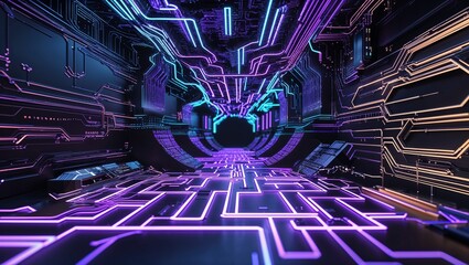Abstract circuit cyberspace design created with Generative Ai technology