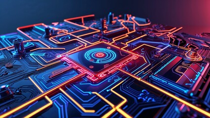 Abstract circuit cyberspace design created with Generative Ai technology