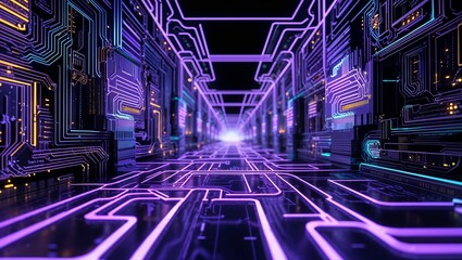 Abstract circuit cyberspace design created with Generative Ai technology