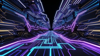Abstract circuit cyberspace design created with Generative Ai technology