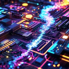 Abstract circuit cyberspace design created with Generative Ai technology