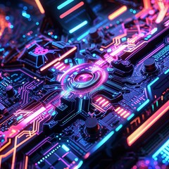 Abstract circuit cyberspace design created with Generative Ai technology