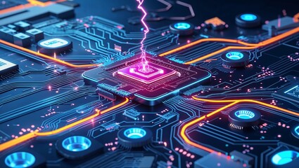 Abstract circuit cyberspace design created with Generative Ai technology