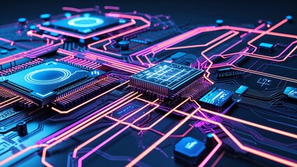Abstract circuit cyberspace design created with Generative Ai technology