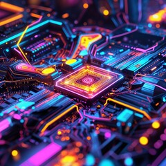 Abstract circuit cyberspace design created with Generative Ai technology