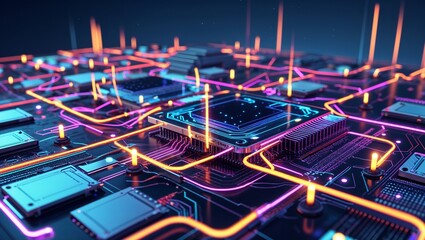 Abstract circuit cyberspace design created with Generative Ai technology