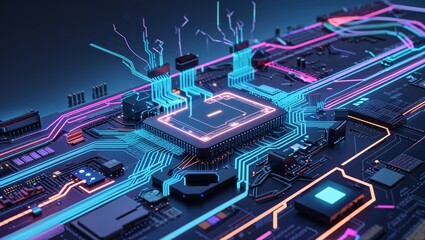 Abstract circuit cyberspace design created with Generative Ai technology