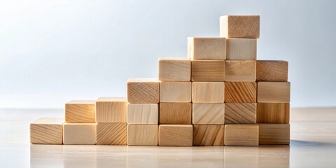Aufkleber - Wooden blocks arranged in ascending order representing growth and progress