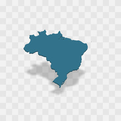 Brazil high detailed vector representation of country silhouette. 3D map on transparent background with dropped shadow. For educational, decorative, or informational use.