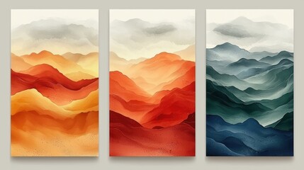 Poster - Three color mountain triptych.