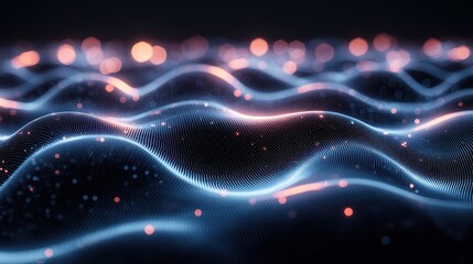 Wall Mural - abstract digital waveform: glowing blue and orange particle field