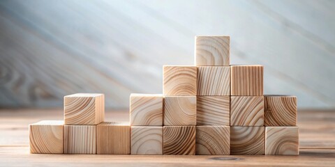 Aufkleber - Wooden blocks arranged in an ascending pattern, symbolizing growth and progress