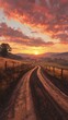 © xbzz - Crimson sunset over countryside path scenic landscape warm atmosphere dusk viewpoint nature's beauty
