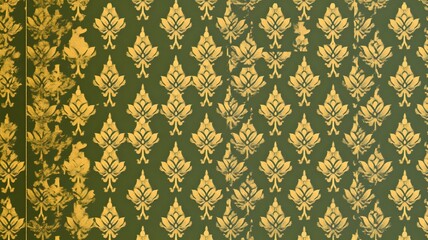 Wall Mural - Luxurious Thai Lotus Floral Pattern on Emerald Green Backdrop