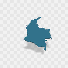 Colombia high detailed vector representation of country silhouette. 3D map on transparent background with dropped shadow. For educational, decorative, or informational use.