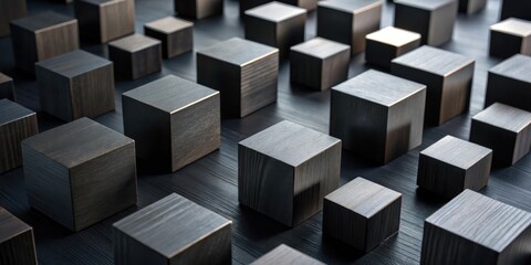 Aufkleber - Dark Wood Cubes Abstract Pattern on Black Surface
