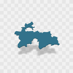 Tajikistan high detailed vector representation of country silhouette. 3D map on transparent background with dropped shadow. For educational, decorative, or informational use.