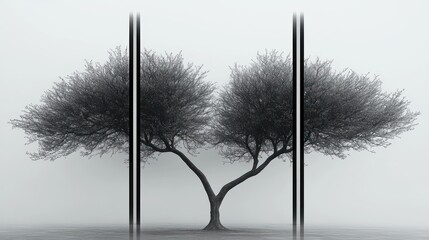 Sticker - Tree view, misty monochrome.