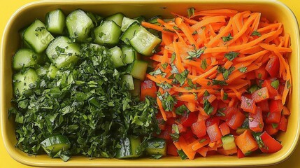 Poster - Vibrant and healthy vegetable salad with cucumber, carrot, bell pepper and parsley