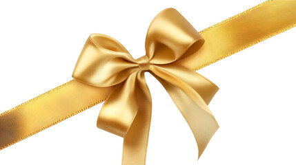 Wall Mural - diagonal corner gold gift bow ribbon isolated transparent background photo png file