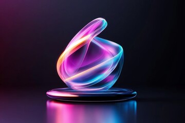 Poster - A minimalist illustration of a single glowing object under UV light, represented by simple geometric shapes and vibrant neon colors on a black background