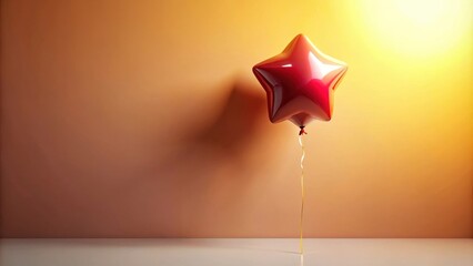 Wall Mural - A single red star-shaped balloon floats against a warm orange backdrop, symbolizing celebration and achievement.