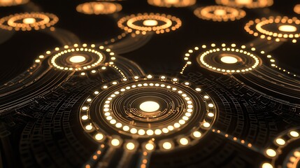 Wall Mural - A close up of a pattern of circles with a yellow glow