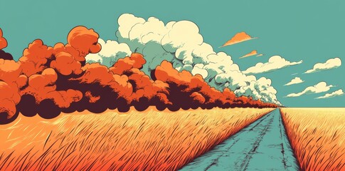 Wall Mural - A vivid portrayal of motion with colorful trails and clouds in an animated scenery