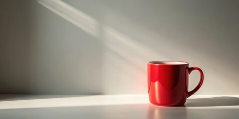 Aufkleber - A single red mug sits on a white surface, bathed in sunlight streaming through a window.