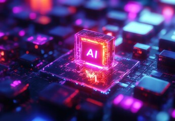 Wall Mural - futuristic technology concept featuring glowing ai key on keyboard surrounded by neon lights with a 