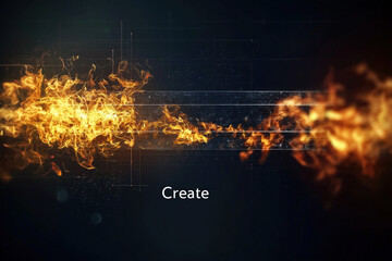 Dynamic Orange Fire Streams Emanating From White Create Text on Dark Digital Background