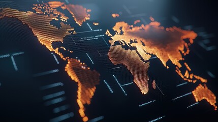 realistic 4k world map with glowing features on a dark background for educational and decorative pur