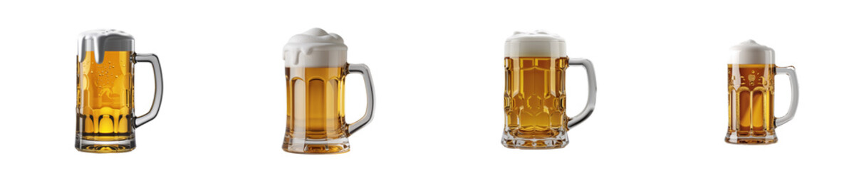 Collection of beer mug isolated on a white background as transparent PNG
