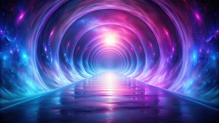 Wall Mural - a reflective pathway through a cosmic tunnel of vibrant nebulae and sparkling stars