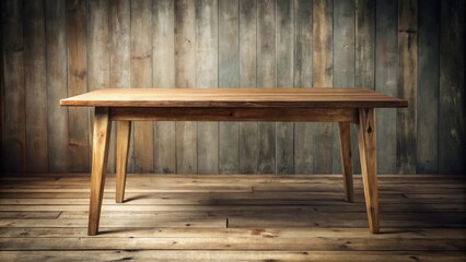 Aufkleber - Rustic wooden table on weathered wood floor against a wood plank wall background ideal for product display