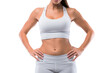 © David Kreuzberg - sporty fitness woman showing her body in white sports suit isolated on white or transparent png