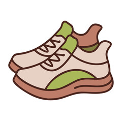 Canvas Print - Running shoes icon in minimalist style with green and brown colors