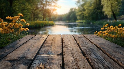 Canvas Print - Wooden dock over river.