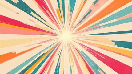 Wall Mural - colorful retro stripes converging to central light source