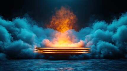 Wall Mural - Dramatic Abstract Scene with Flames and Colorful Smoke Clouds
