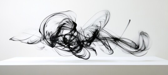 Wall Mural - black smoke forming abstract shapes floating on white background