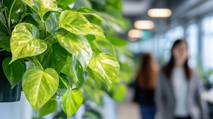 Wall Mural - Green Leaves with Blurred Background in Bright Modern Space