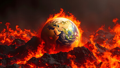 burning earth in fire global warming world catastrophy end of the world, smooth light, with white to