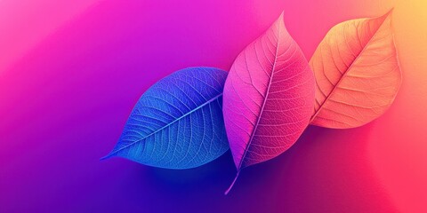 Canvas Print - Three leaves are on a purple background