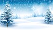 © dreyteing - Vector Christmas Background with Snow and Trees, Blue Sky, and White Snowflakes Falling to the Ground. Illustration of a Winter Landscape with a Pine Forest, Simple Yet Detailed and High-Resolution Ve