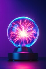 Wall Mural - plasma ball glowing with pink and blue light in dark room