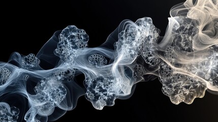 Wall Mural - abstract smoke forming intricate floral patterns on black background